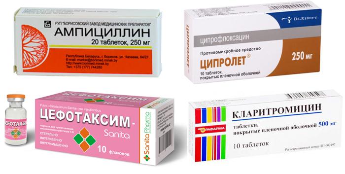 Медикаменты «Ампициллин» «Ципролет» «Цефотаксим» «Кларитромицин»